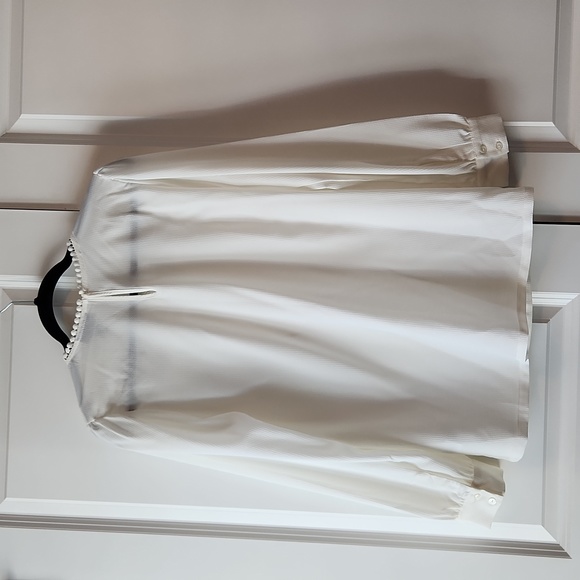 Ivory Sheer Long Sleeve Blouse with crochet detail - Picture 6 of 8